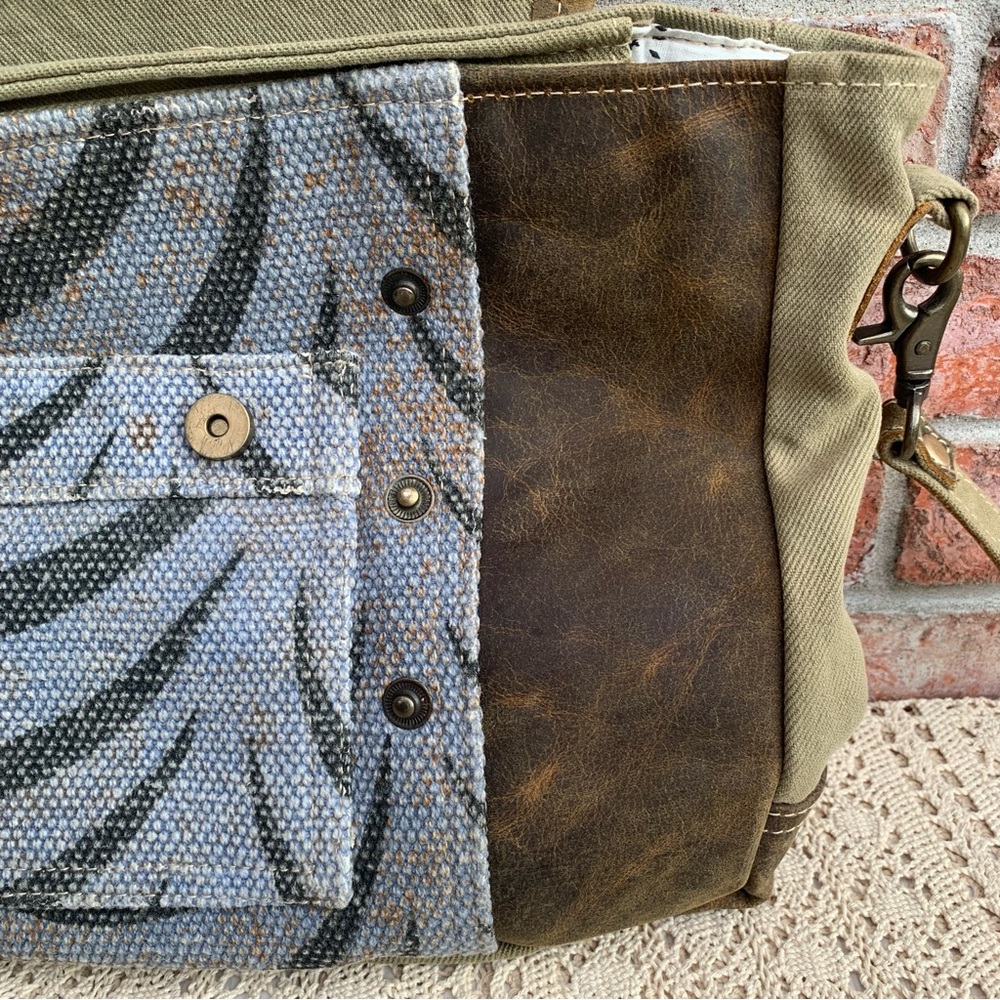 Myra Bag Distressed Leather & Canvas Crossbody Handbag Shoulder Purse - Picture 5 of 16